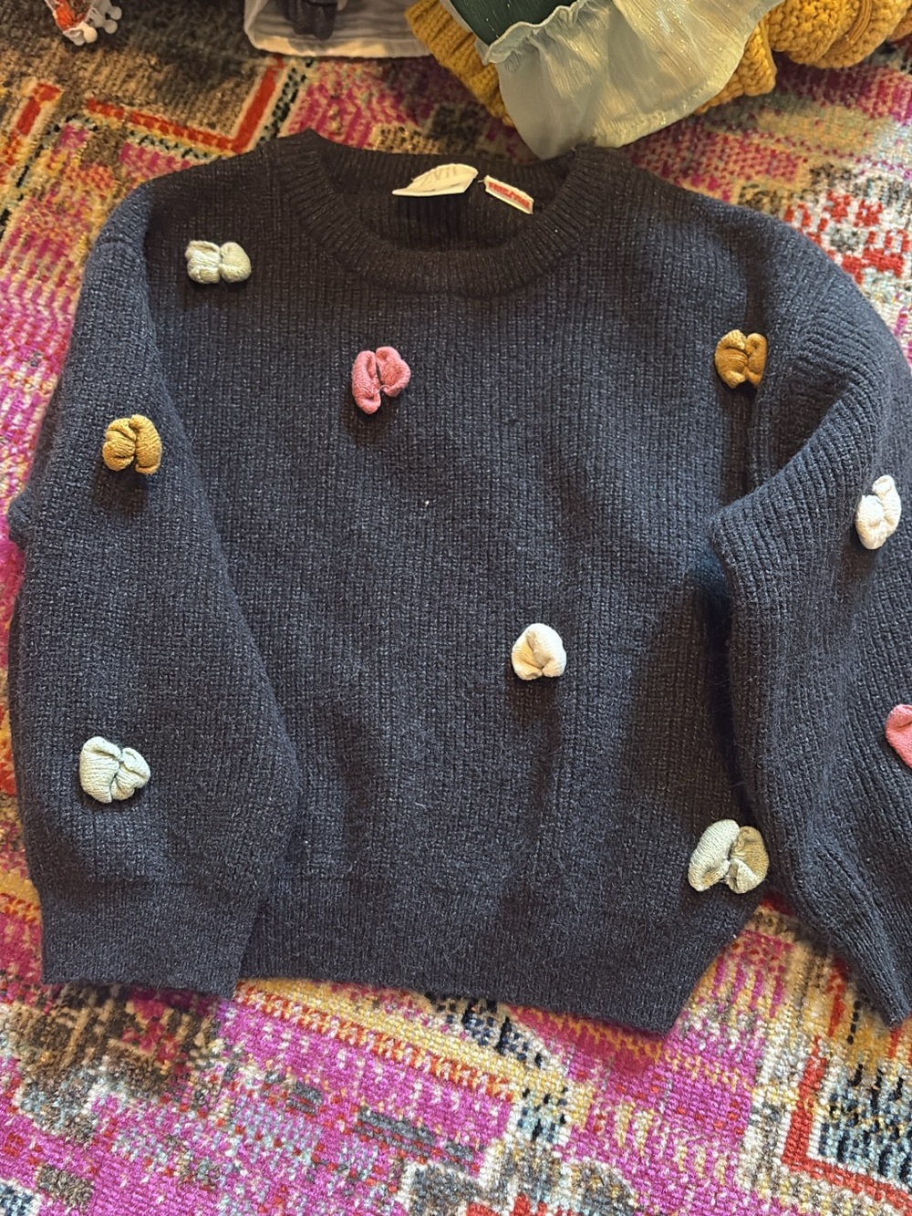 Zara Black Sweater with Multicolor Knot Details